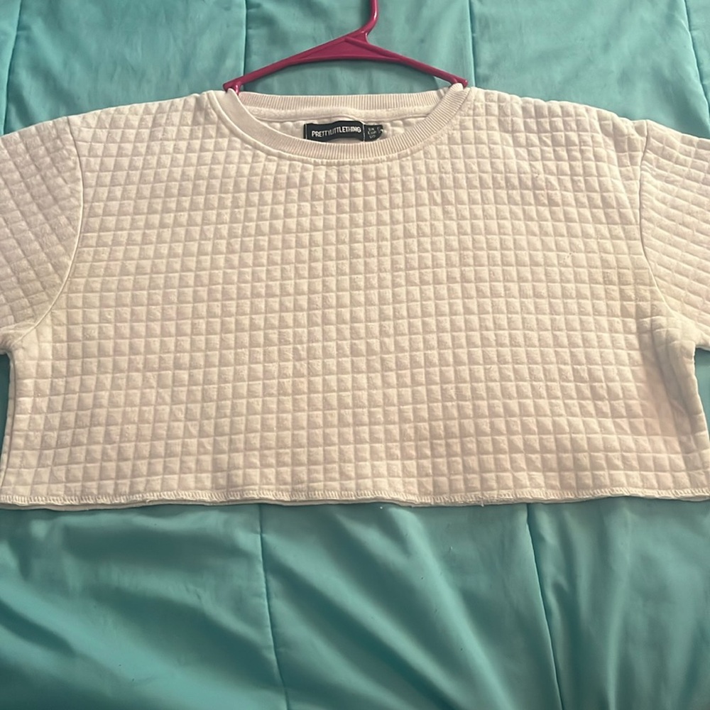 A White cropped sweater from PLT (Pretty Little Things)